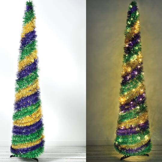 5ft. Light-Up Mardi Gras Collapsible Tinsel Tree